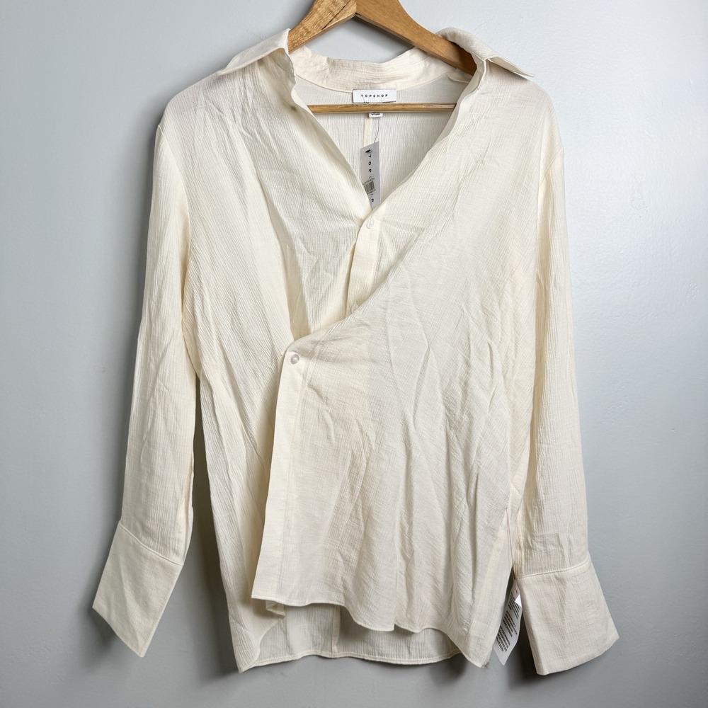 ASOS TopShop Women's Sz 4‎ Textured Coceptual Wrap Top on Cream NEW Button Front